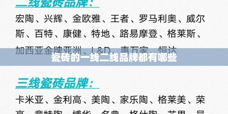 瓷砖的一线二线品牌都有哪些