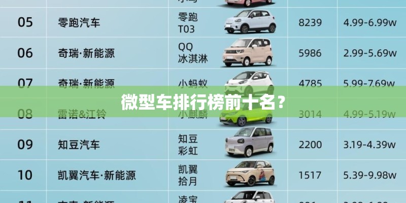 微型车排行榜前十名？