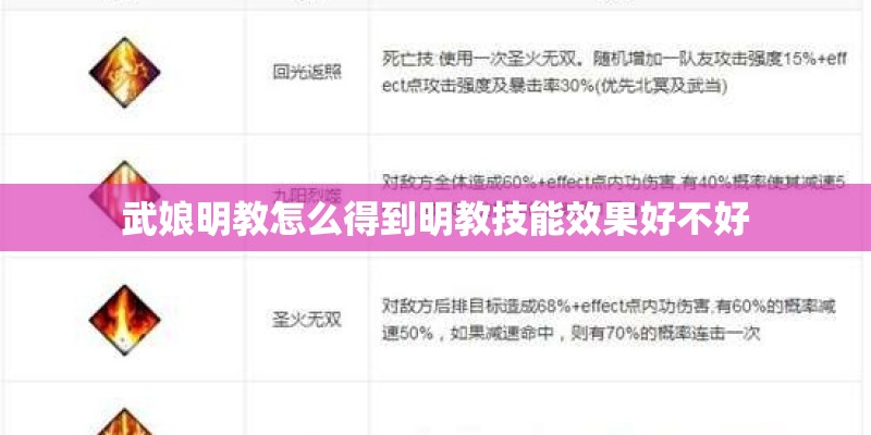 武娘明教怎么得到明教技能效果好不好