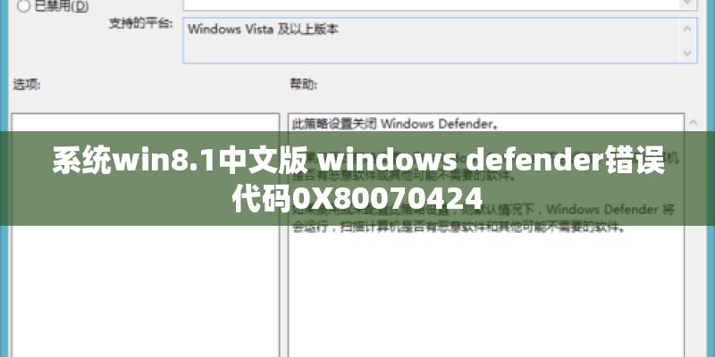 系统win8.1中文版 windows defender错误代码0X80070424